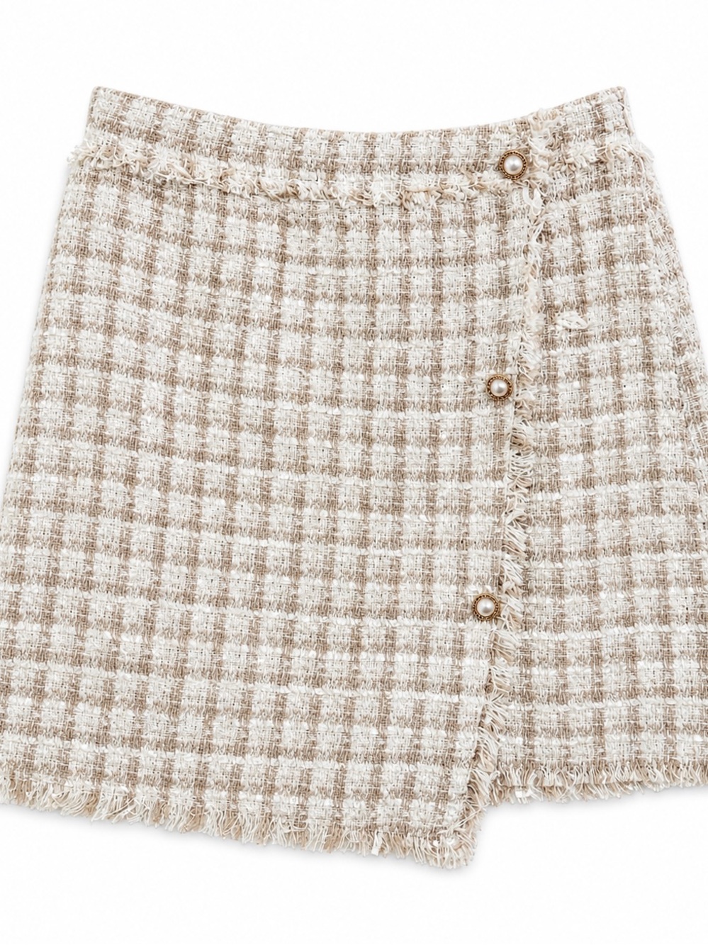 Blu Pepper Tweed Mini Skort Pearl Buttons Fringe Hem Size Small - Picture 2 of 11